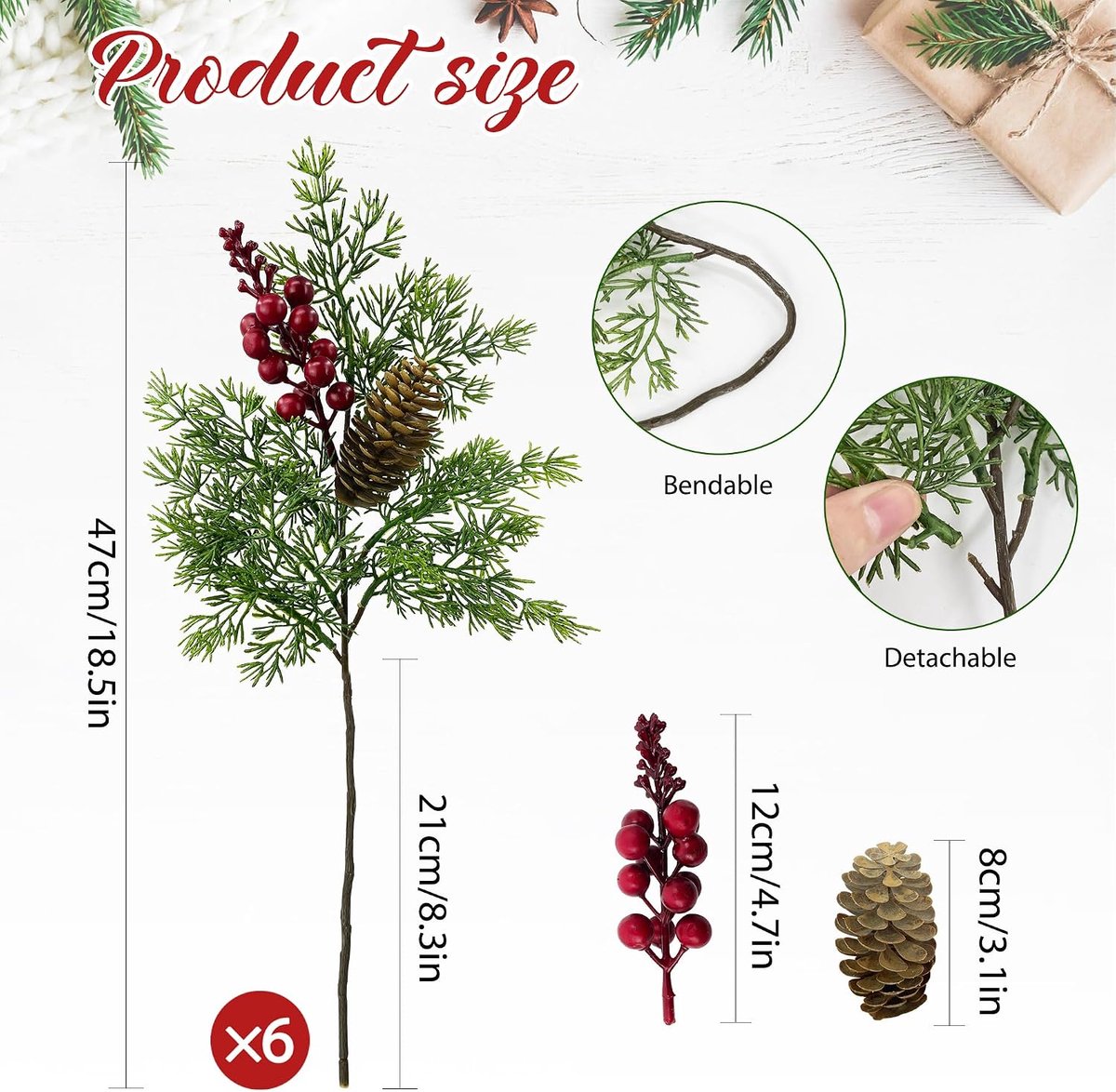 4 stuks kunstmatige dennentakken zoals echte zachte siliconen dennentakken Kerstmis lange dennenboom dennengroen decoratieve takken adventskrans decoratie kerstkrans kunsttakken tafeldecoratie (groen) – foto 2