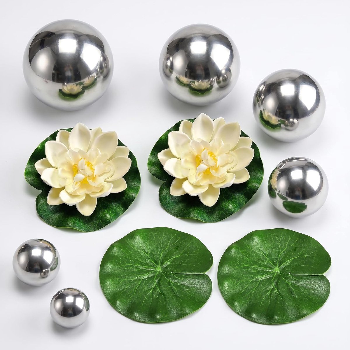 10 stuks decoratieve ballen voor vijvers | Gemaakt van roestvrij staal, simulatiemateriaal, extreem realistisch en duurzaam, voor vijvers, vijvers, zwembaden