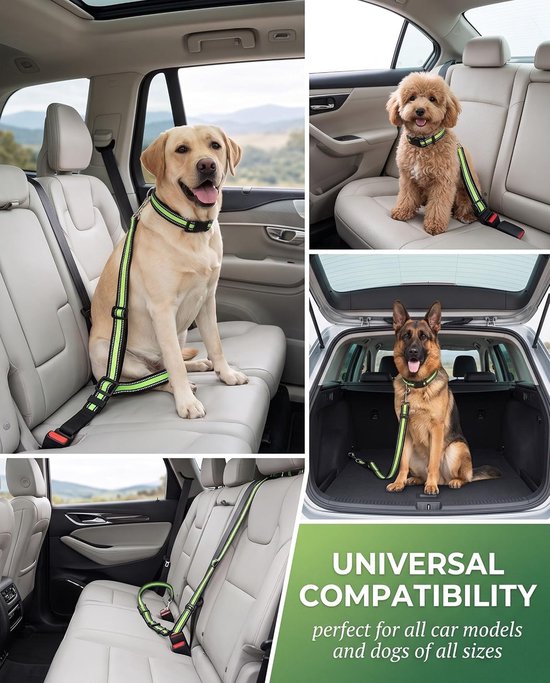 Autoveiligheidsgordel voor honden met verstelbare halsband van nylon, autoriem voor honden, veiligheidsgordel voor honden in de auto, voor reizen in de auto (groen) — afbeelding 4