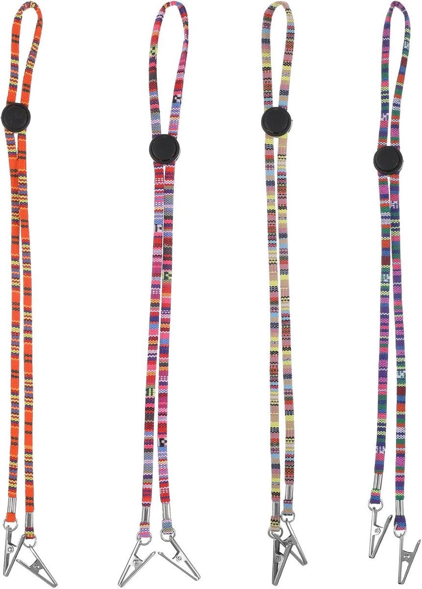 4 Stuks Verstelbare Servetketting met Clip, Folklore Stijl, Kleurige Servetclips voor Senioren, Lichtgewicht en Draagbaar, Ideaal voor Feestjes en Evenementen