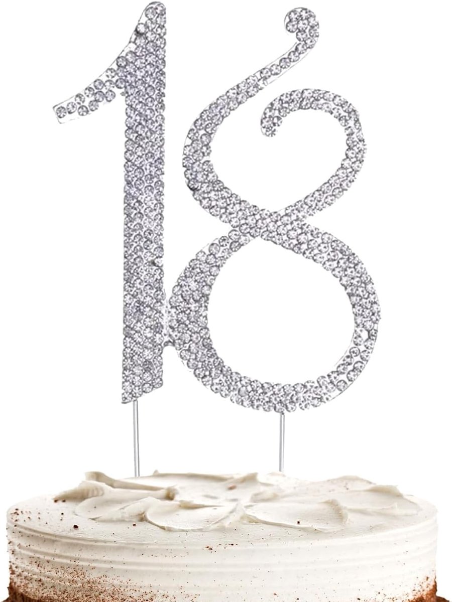 18 jaar, taartdecoratie nummer 1 + 8 van strass goud/zilver, 2 verpakkingen met stabiliserende metalen staaf, elegante glans voor verjaardagen en foto-geheugenfoto's