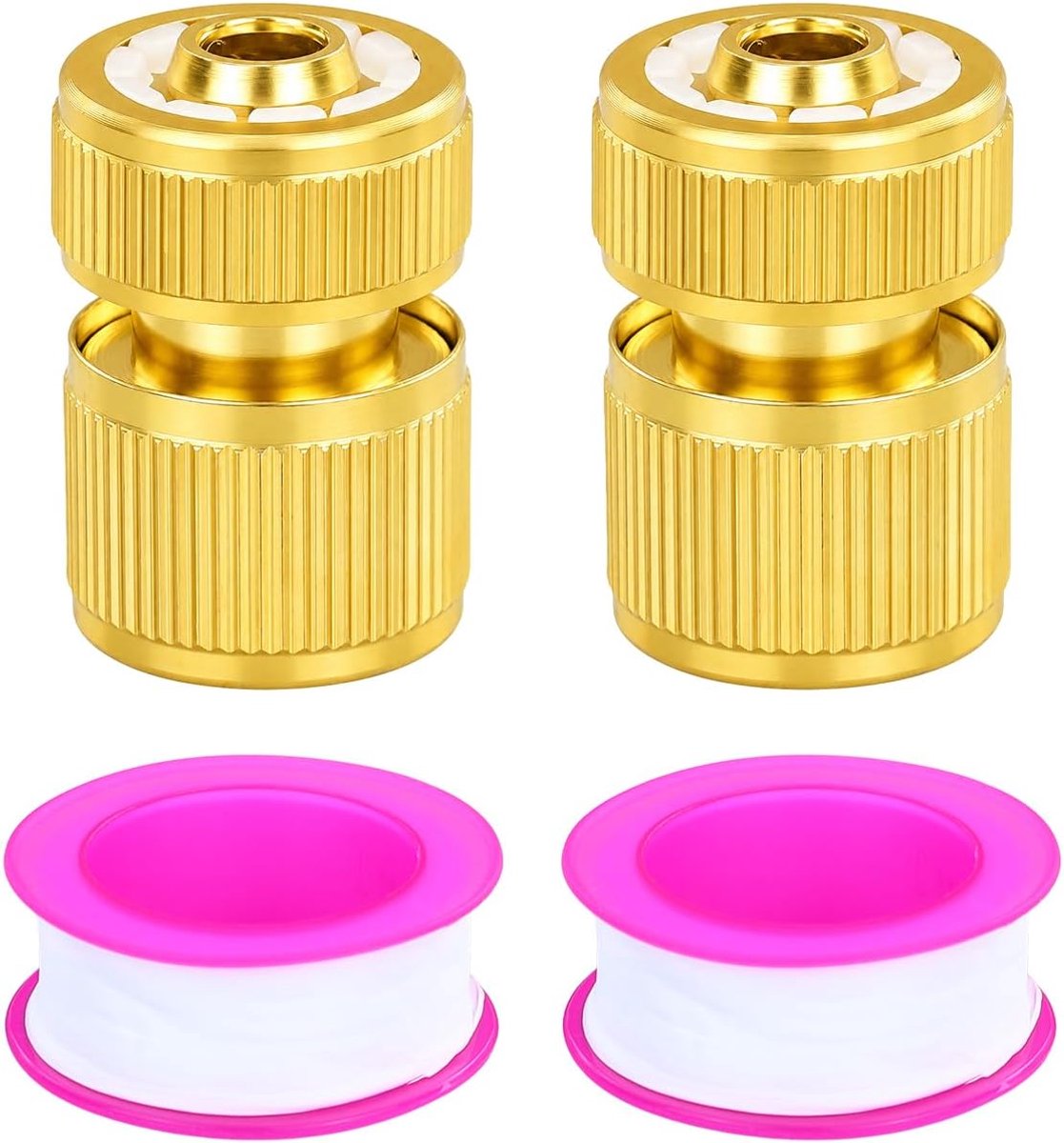 2 stuks 1/2 inch tuinslang, snelkoppeling, messing, snelkoppeling, eindstuk, tuinslang, mondstuk, Connect Kit met 1 rol 4 m grondstofband, voor keuken, tuin, outdoor, slanggereedschap