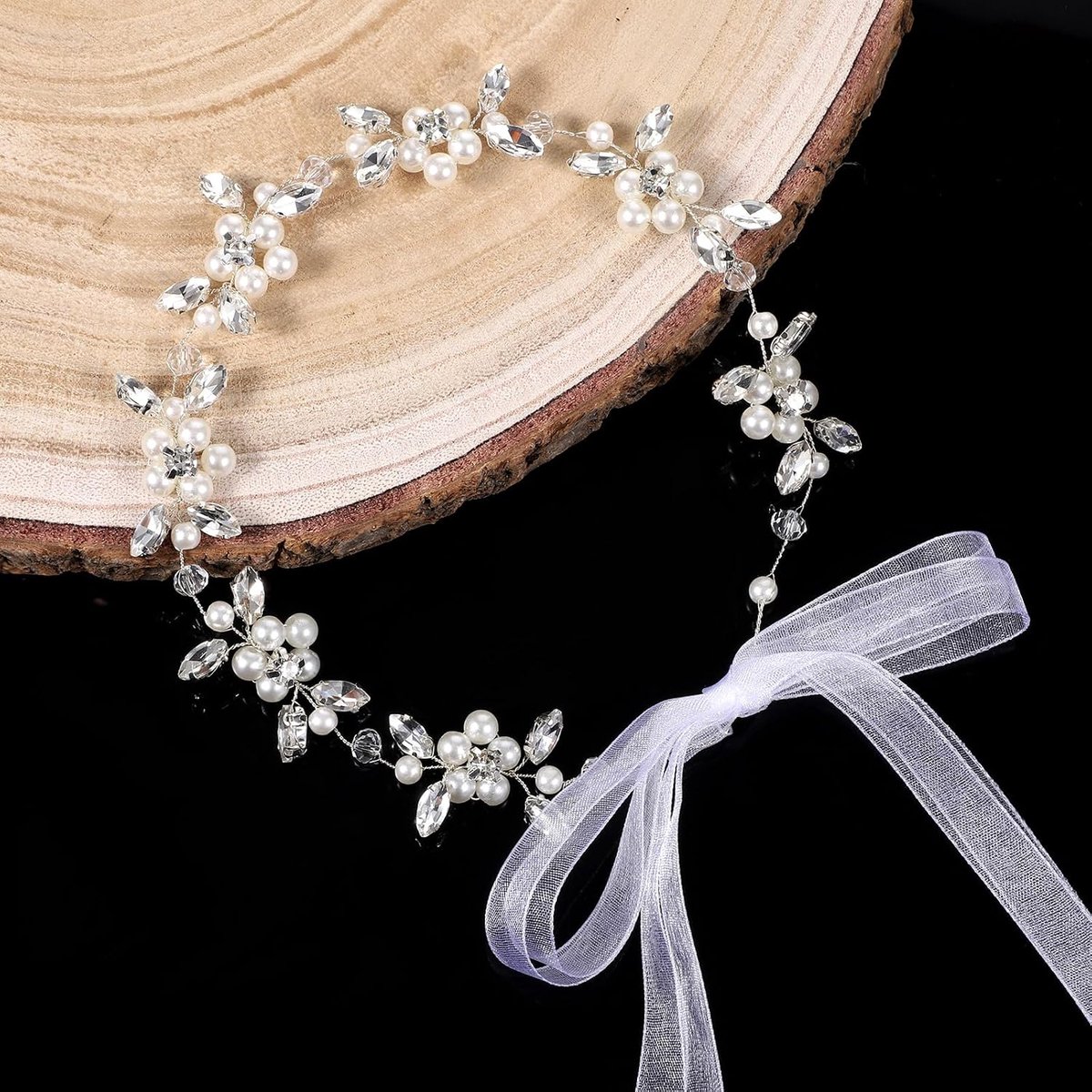 Communie-haarsieraad voor meisjes, haarsieraad voor bruiloft, communie, meisjes, haarkrans, bruiloft, prinses, bloemenkrans, haar met witte parels, haarband, geschikt voor bruidsfotografie (wit)