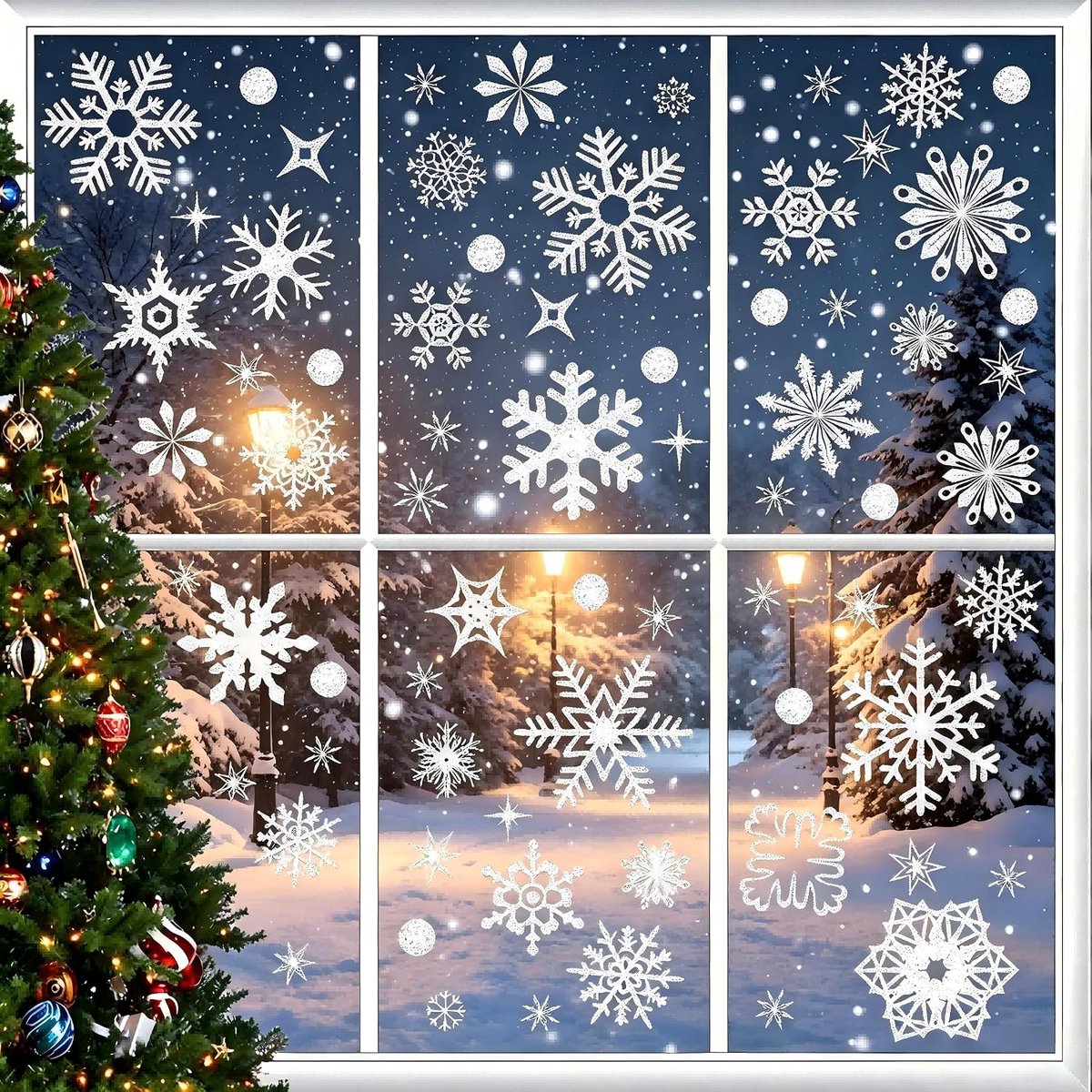 Raamstickers - 93 grote sneeuwvlokken, herbruikbare lijmvrije zelfklevende stickers voor glas, ramen en deuren, slaapkamer en kerstdecoratie
