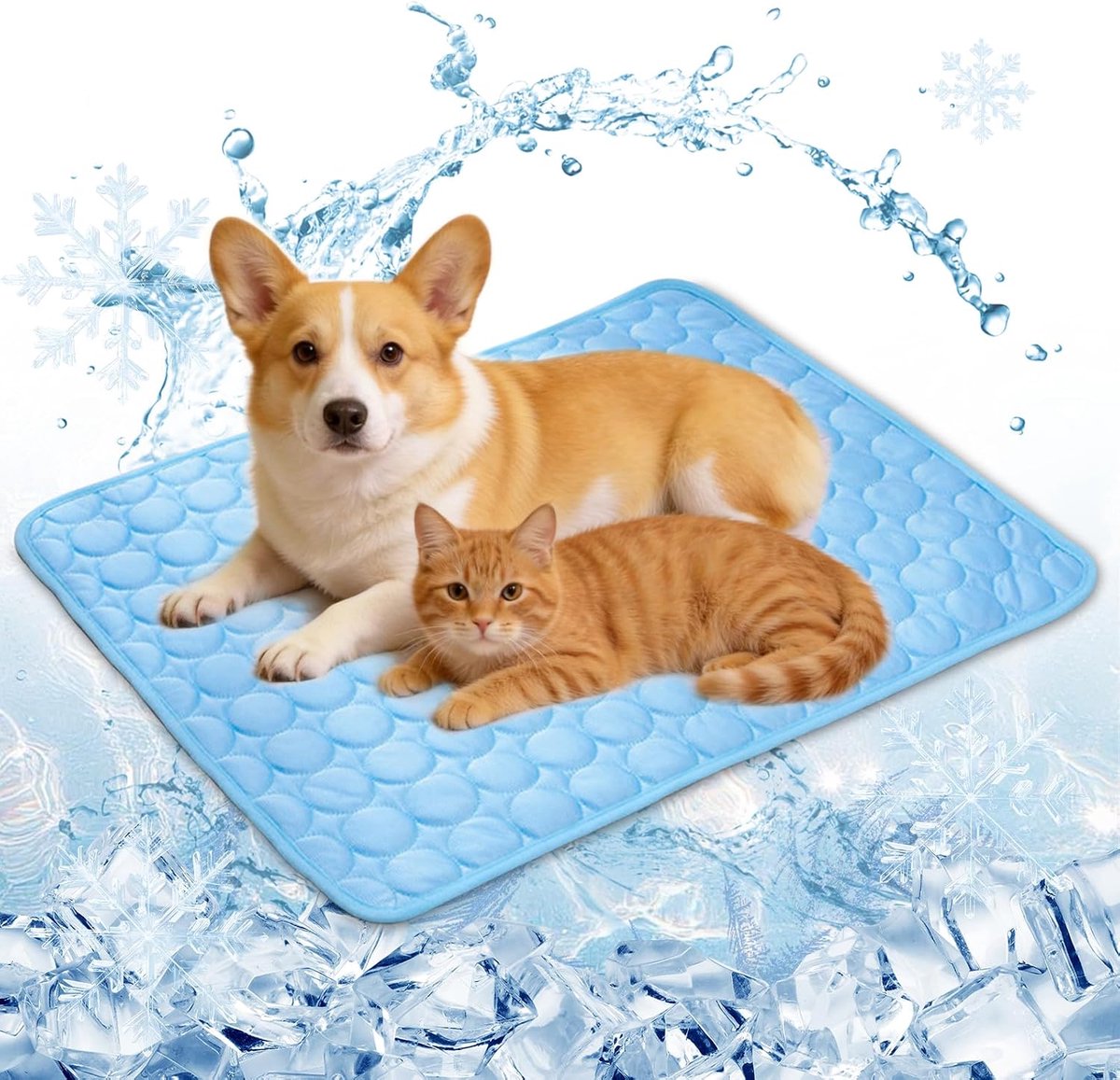 Koelmat voor honden, 70 x 55 cm, krasbestendig en wasbaar, koeldeken hond, niet giftig en opvouwbaar, zelfkoelende hondenmat, voor binnen, buiten en auto (L/blauw)