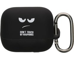 kwmobile Hoes geschikt voor EarFun Air Pro 4+ / Air Pro 4 Plus - Siliconen cover voor oordopjes in wit / zwart / zwart - Don't Touch My Headphones design