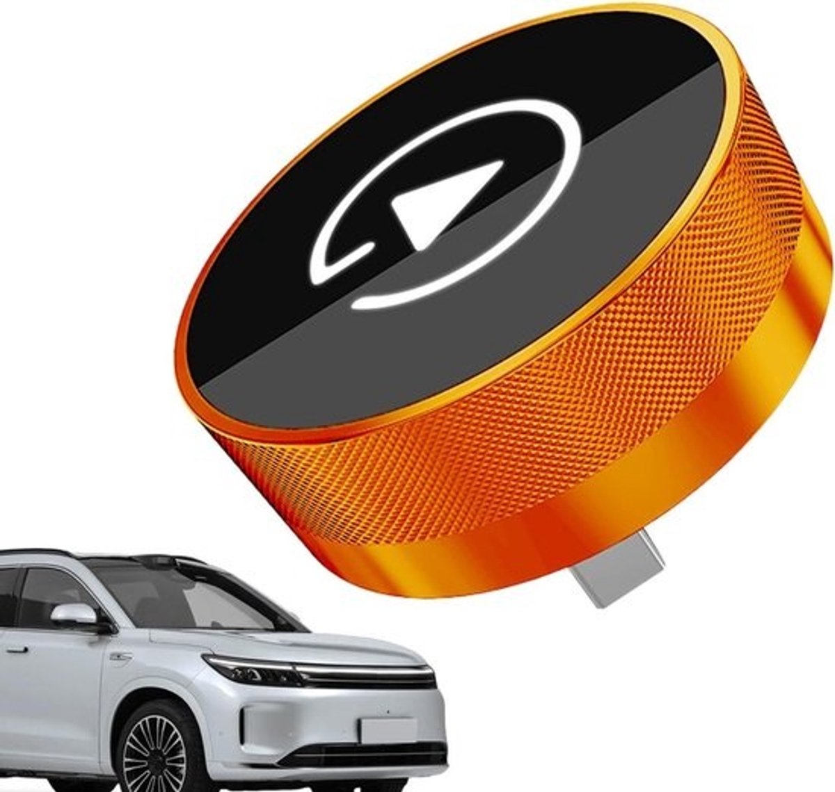 Draadloze autostekker - Multimedia-adapter - Navigatie voor de auto - Plug-and-play - 3x3 cm - Zilver en oranje