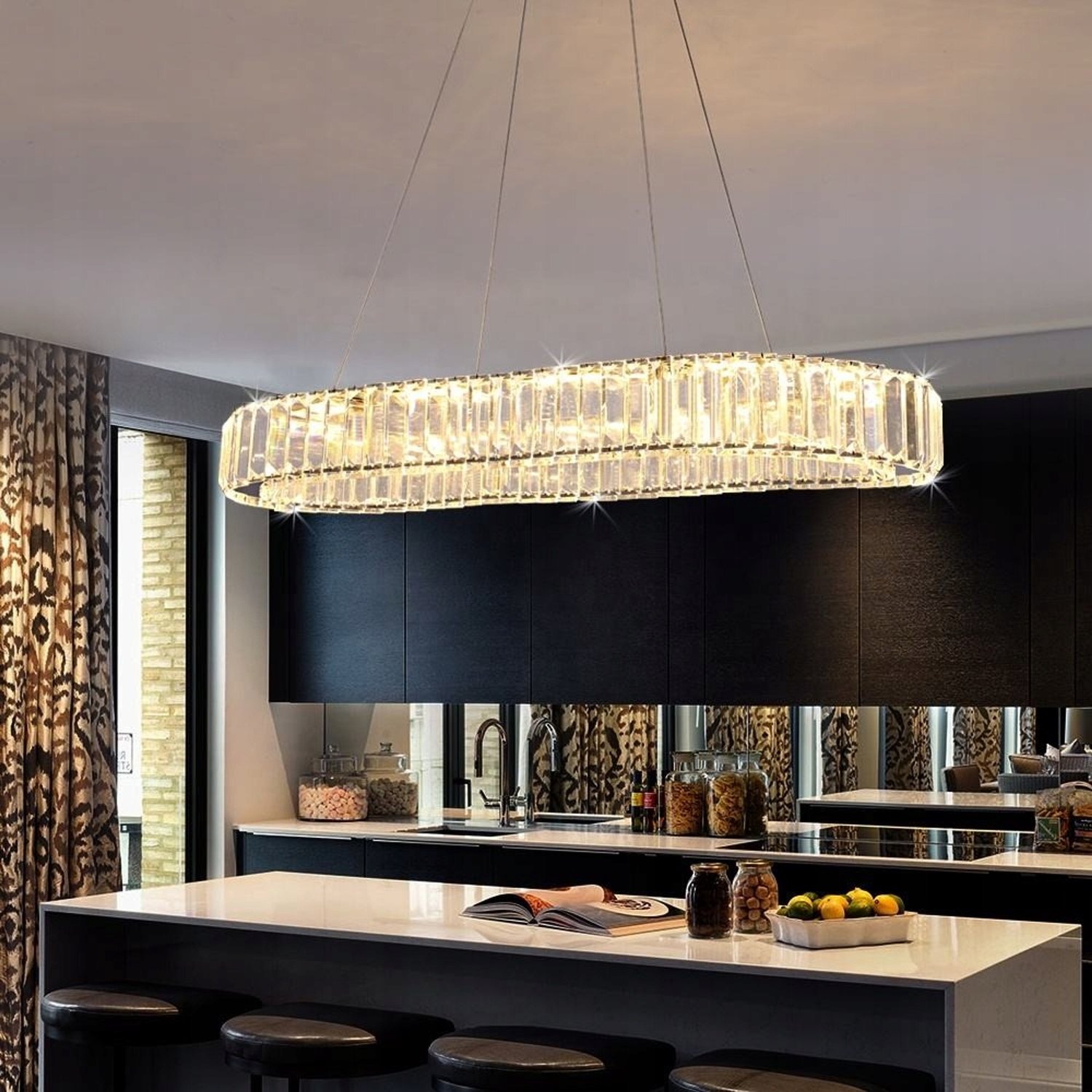 Gouden Kristallen Plafondlamp LED 80cm Ovaal 80W Glamour