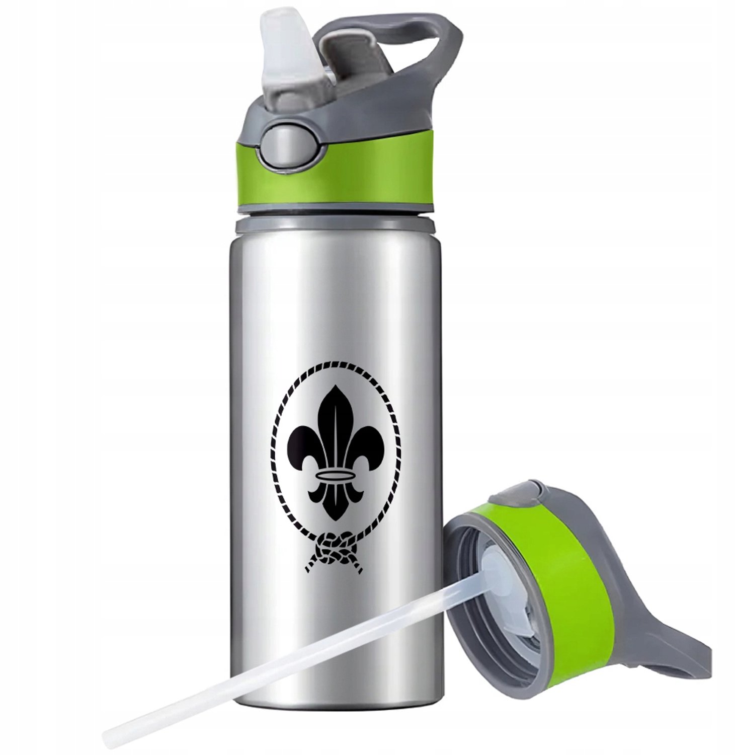 Aluminium Sport Bidon 650ml met Rietje & Handvat - Zilver