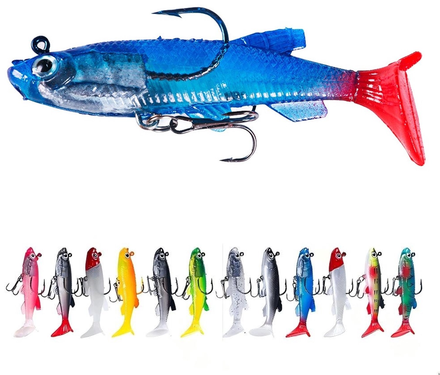 Set 12x Zachte Rubberen Vis Shads 8cm voor Snoek & Baars
