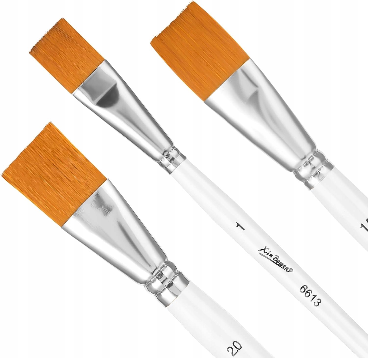 Set van 3 Platte Nylon Kwasten met Witte Handvatten