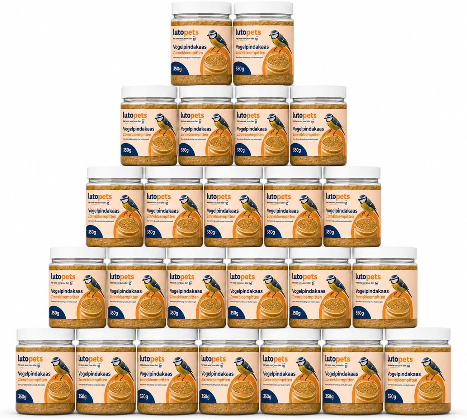 Lutopets Vogelpindakaas Zonnebloempitten - 24 x 350 g - Pindakaas voor Vogels - Aanvullend Diervoeder voor Buitenvogels - Met Zonnebloempitten