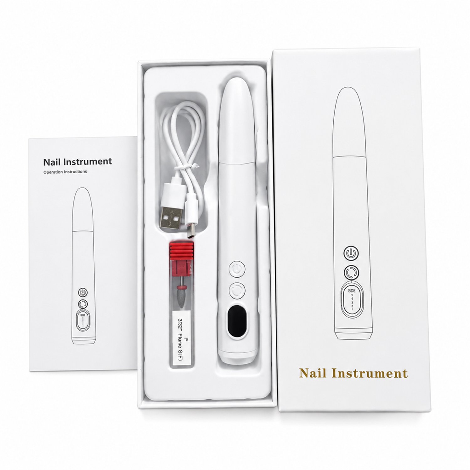 elektrische nageltrimmer - 6 slijpkoppen - USB Type-C opladen - witte set