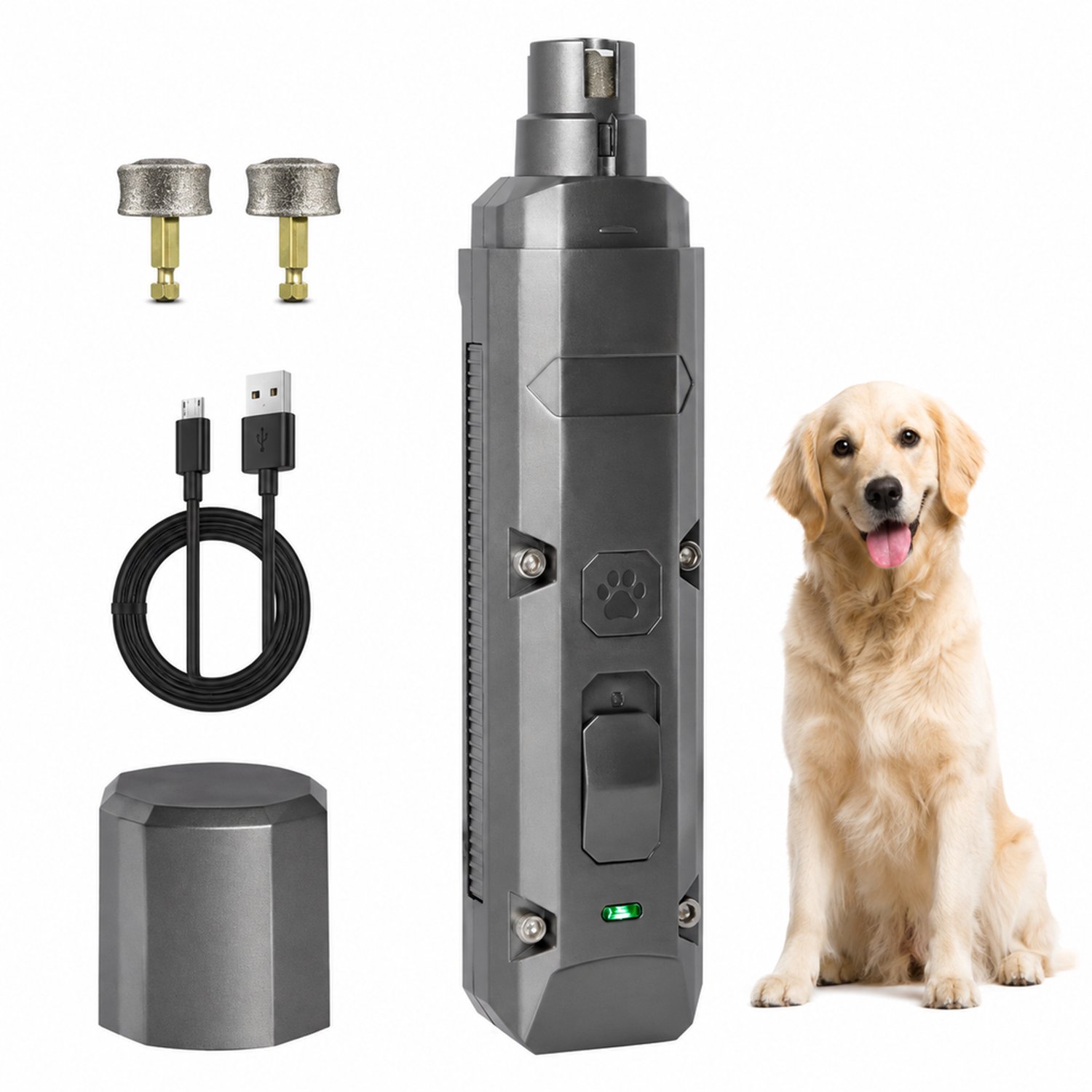 Elektrische nagelknipper voor honden en katten - grijs met 2 slijpkoppen - verpakking per stuk