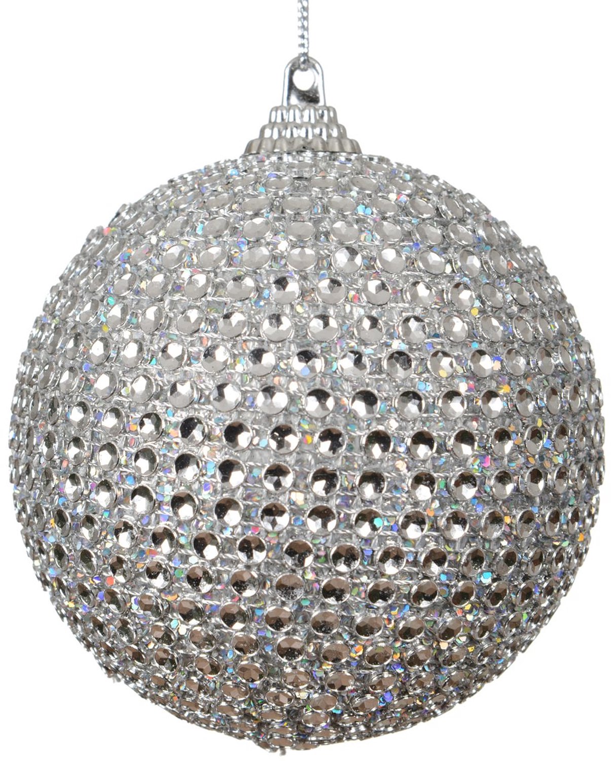Kaemingk kerstbal zilver 8 cm met glittersteentjes schuim