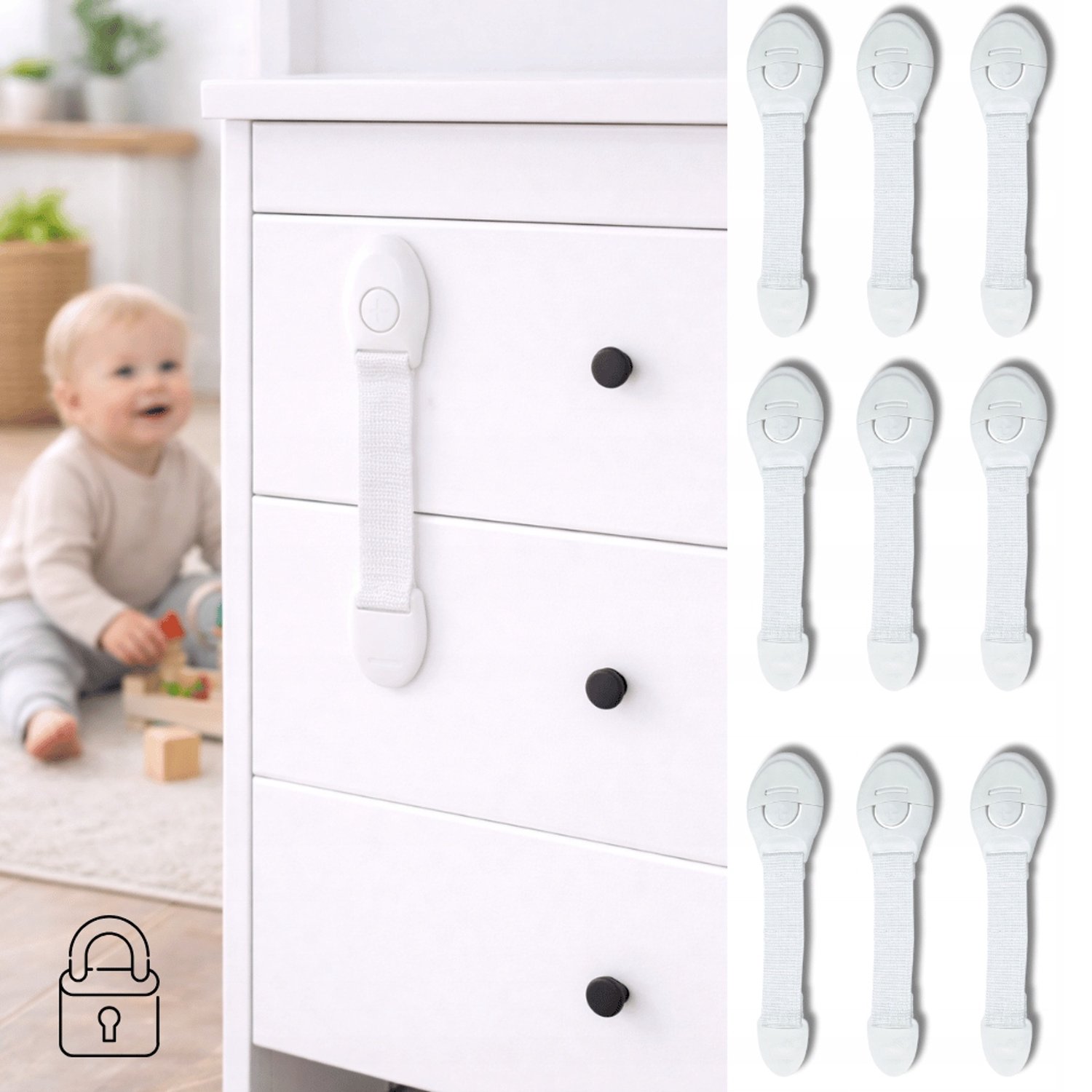 Kinderveilige Meubel Sluitingen met Knop - 10 Stuks Wit