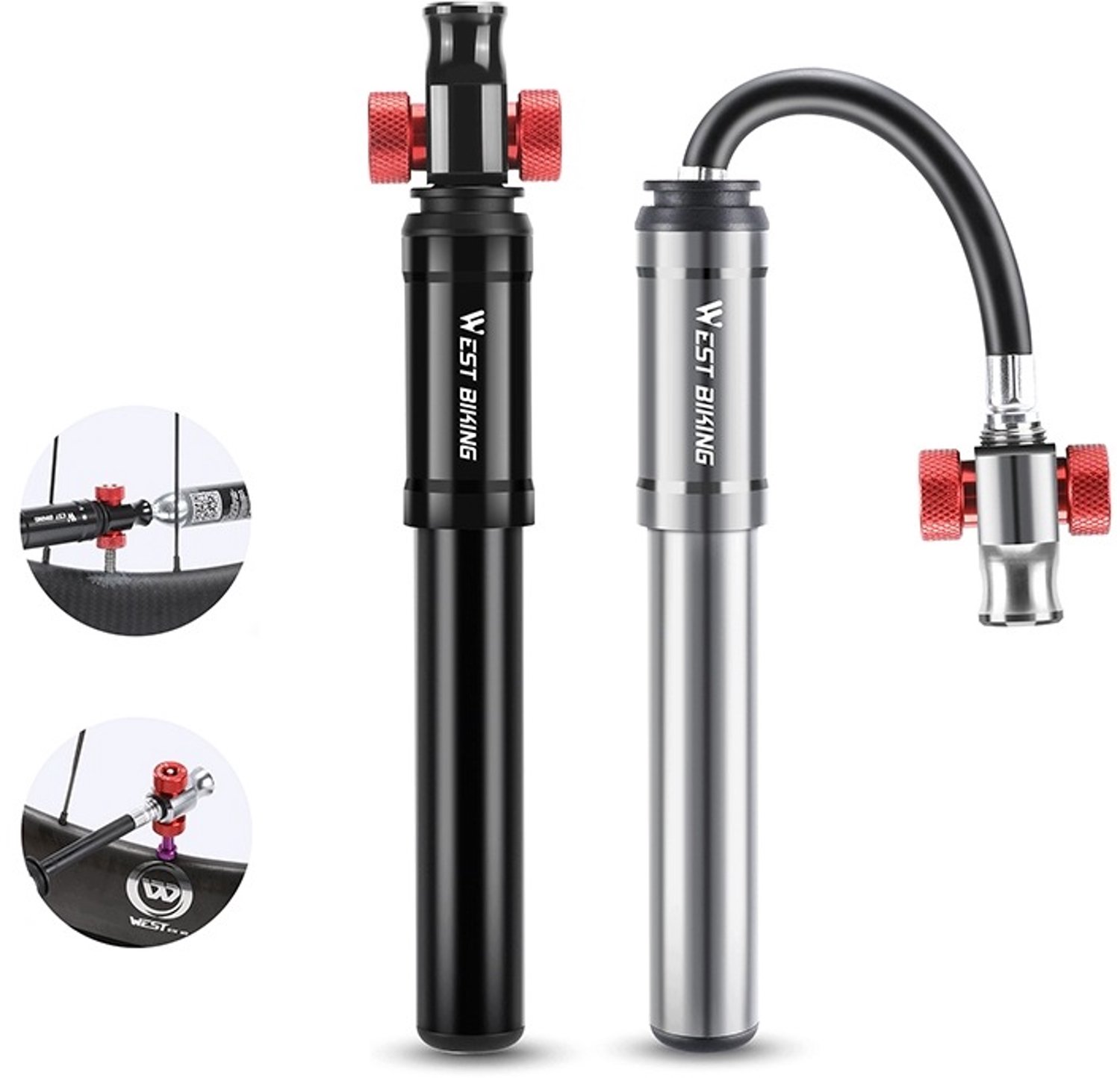 West Biking Mini Fietspomp Aluminium Zwart CO2 130 PSI