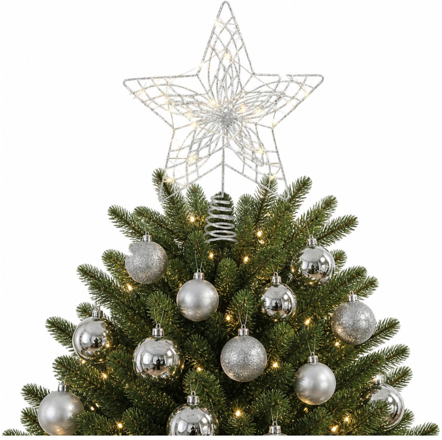 Lumineo Verlichte kerst piek - ster vorm - zilver - micro led lampjes - warm wit - H30 - pieken - kerstboompiek – foto 2