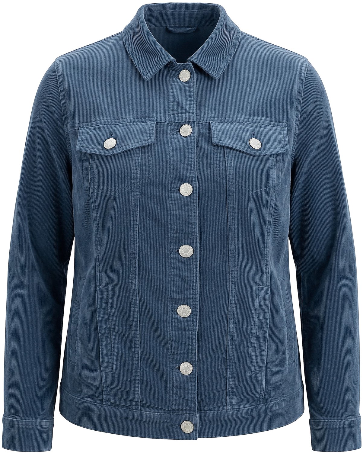 Ulla Popken - Dames - Corduroy jack knoopsluiting overhemdkraag lange mouwen - Blauw - Maat 50+
