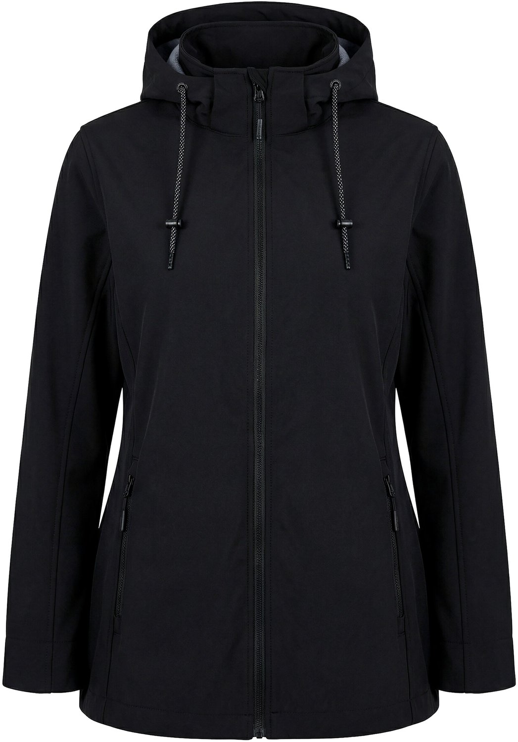 Ulla Popken - Dames - HYPRAR softshell jas capuchon ritszakken langere rug - Zwart - Maat 42+