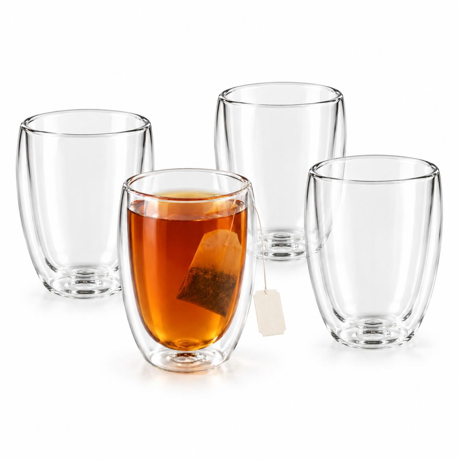 Bellatio Design Theeglazen - 4x stuks - dubbelwandig - 380 ml - borosilicaatglas - transparant