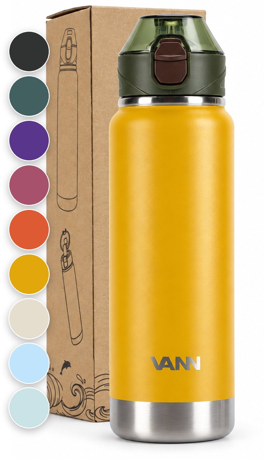 VANN® RVS Drinkfles met rietje 750 ML voor volwassenen - Bidon met rietje - sportfles 24 uur koud/12 uur warm - Golden Amber - VANN ACTIVATE BOTTLE