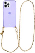xoxo Wildhearts silicone case met koord - Paars telefoonhoesje met koord - telefoonketting - Dreamy - long - Cord Case - geschikt voor Apple iPhone 15 Pro - Lange gouden ketting
