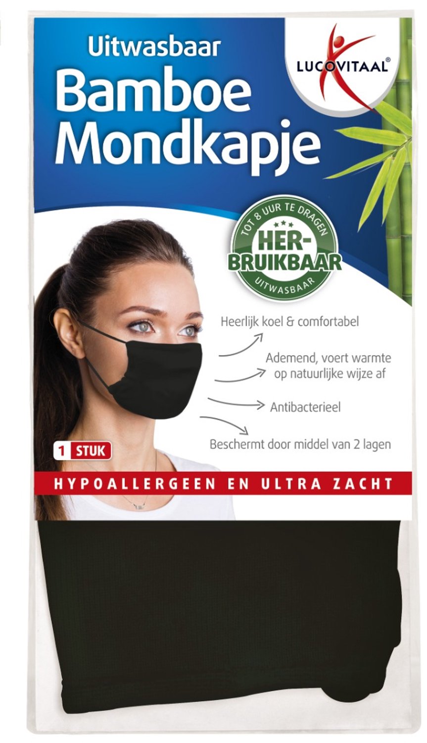 Bol.com Lucovitaal Uitwasbaar Bamboe Mondkapje (ZWART) aanbieding