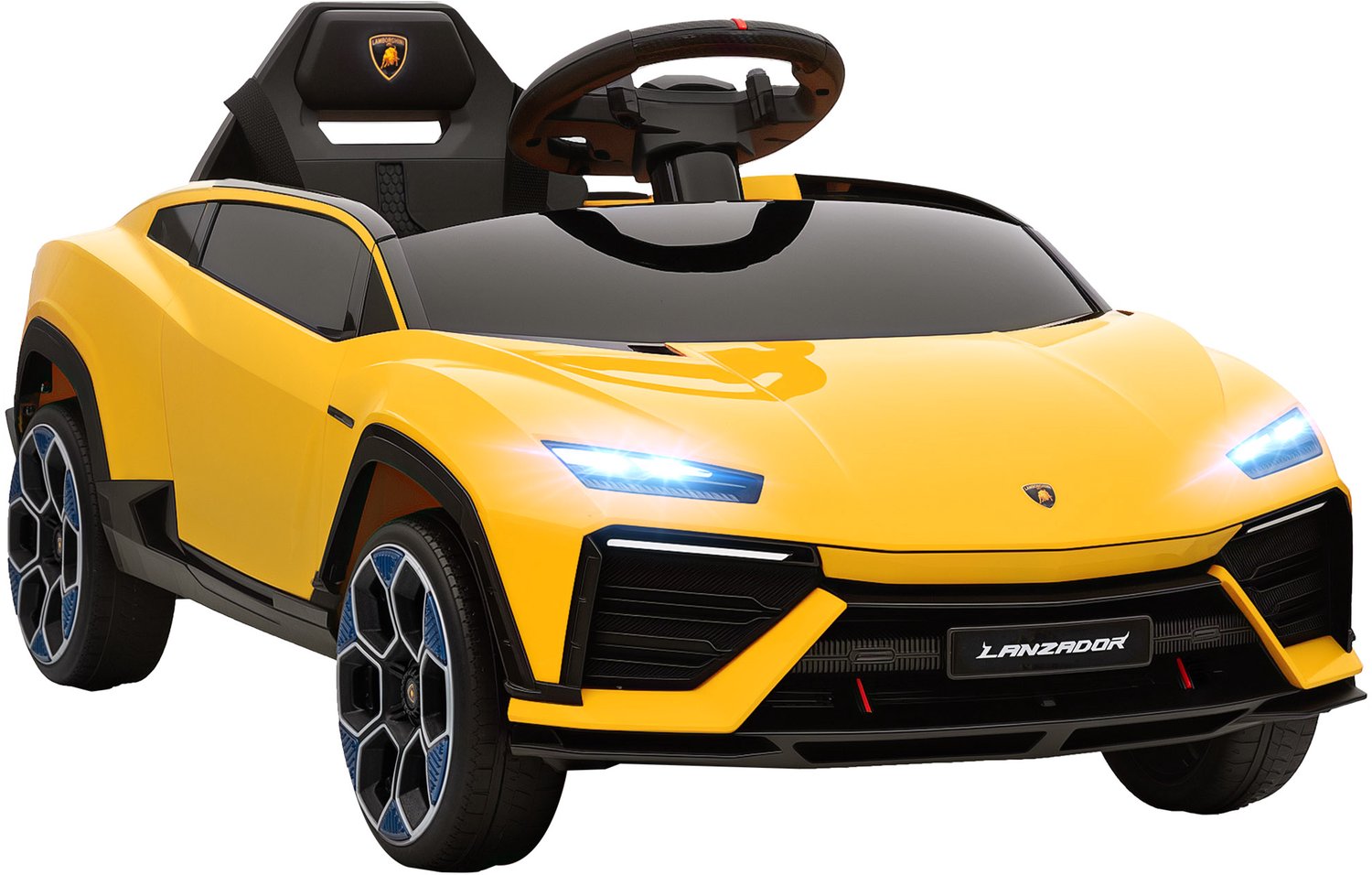Playon Elektrische kinderauto - Met afstandsbediening en MP3-speler - Met vierwielvering en veiligheidsgordel - 101,5 x 49 x 43 cm - Geel