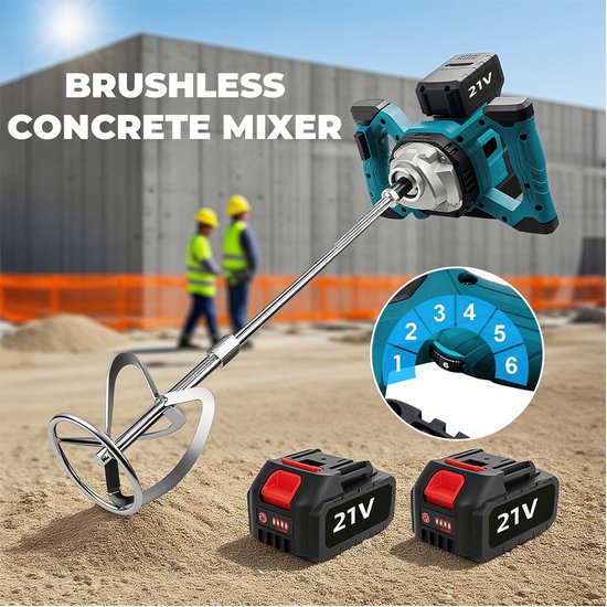 Handmixer Draadloos - 1700 W Vermogen - 6 Snelheden Instelbaar - M14 Mengkop - Blauw - Elektrische Roermachine — afbeelding 3