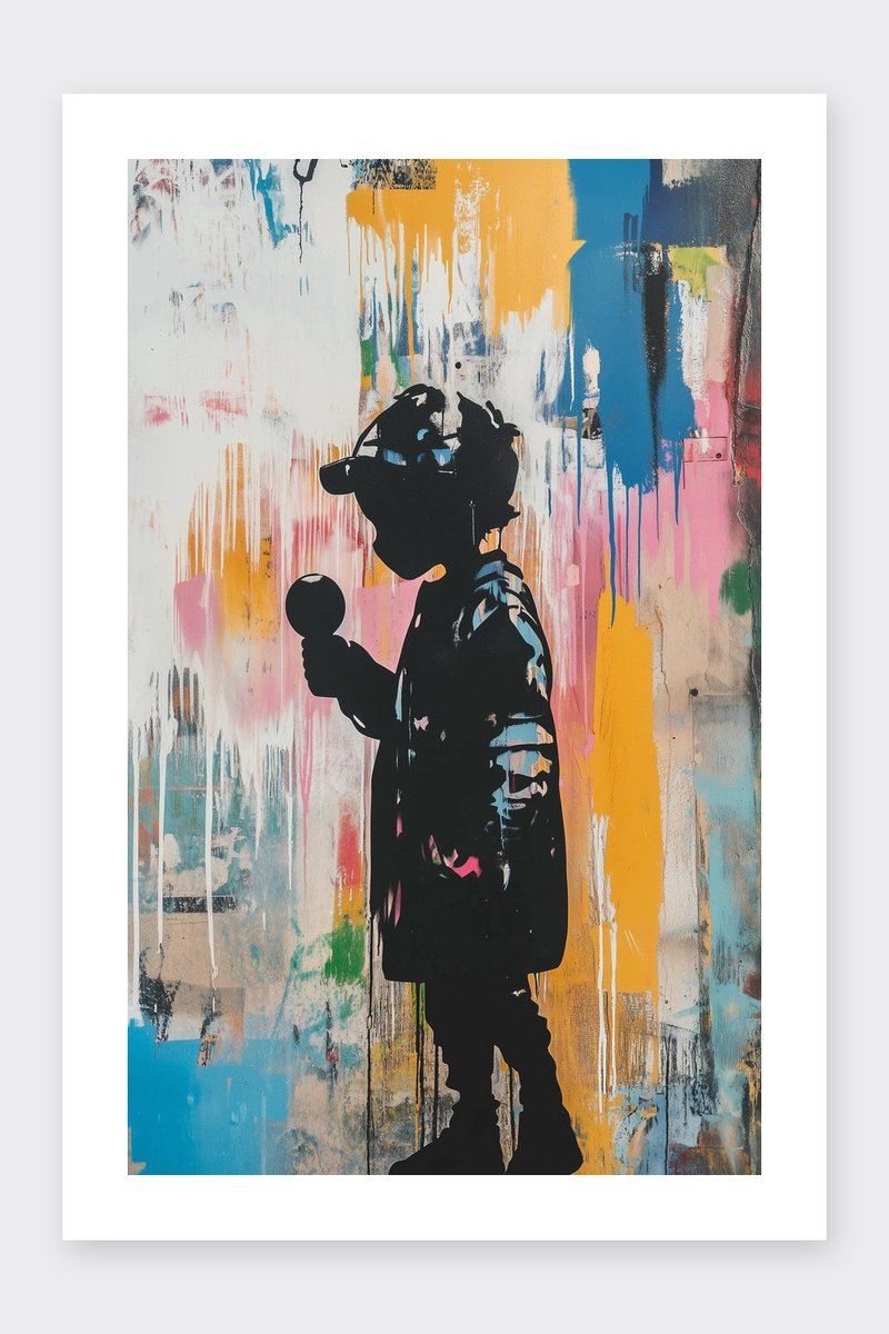Jongen Poster - Lolly - Banksy Geïnspireerd - Geïnspireerd door Banksy - Street Art - Graffiti - Kunst - Iconisch - Kinderkamer - Kinder - posters - formaat 30x40cm - Wanddecoratie - BXS5404KMD - Met kader - passe-partouts stijl