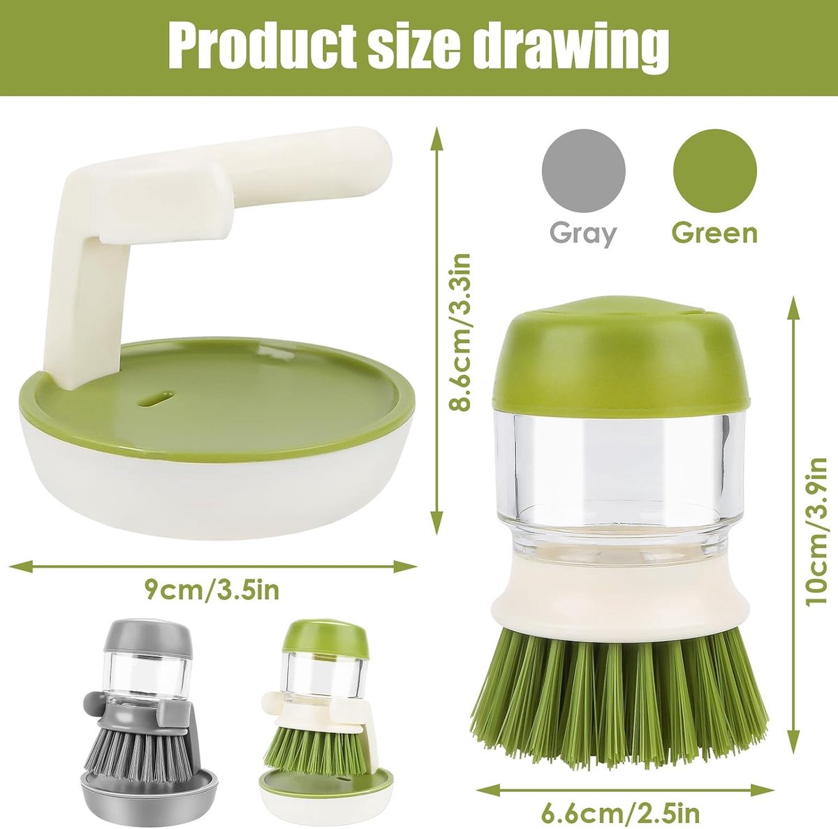 Vaatwasborstel - Incl Houder - met reservoir - Afwasborstel Rond - keukenborstel - Cleaning pot brush - Cleaning brush - voor het reinigen van potten, servies en gootsteen - 10*11.5*5cm