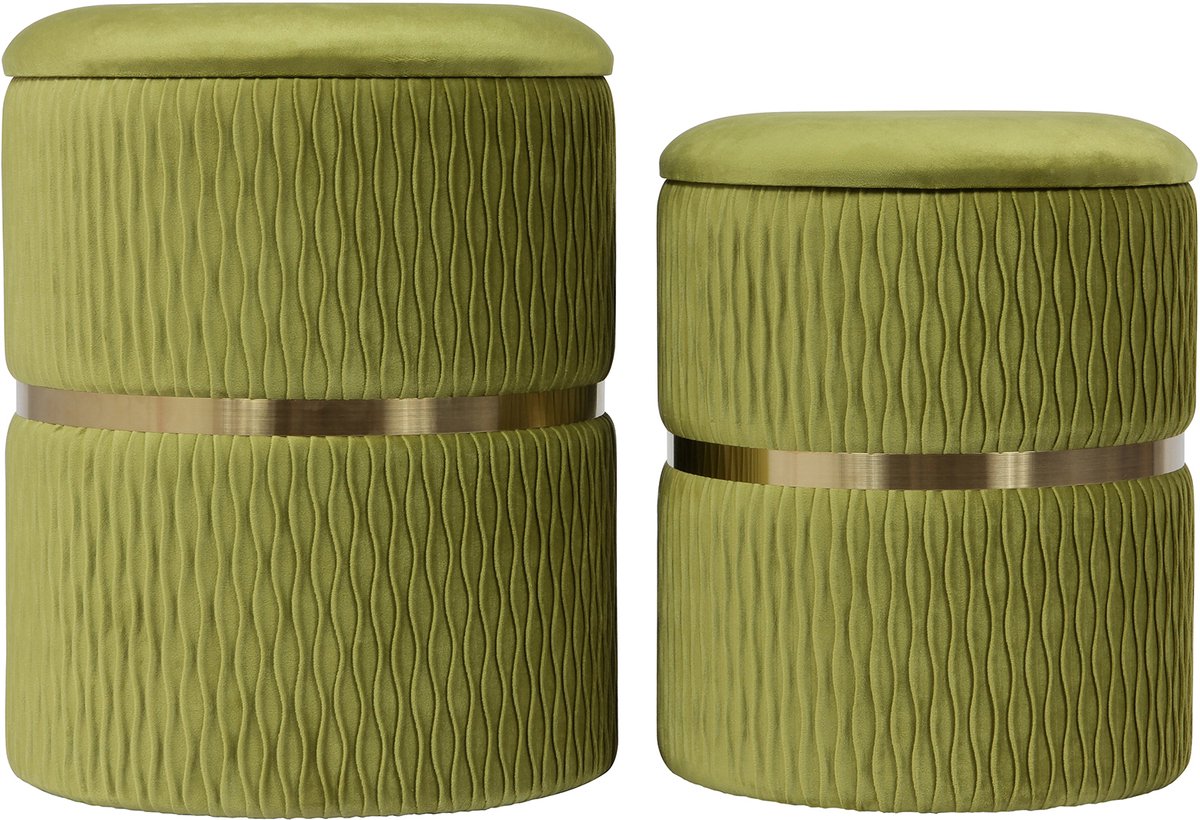 Padiro ronde opbergpoefs set van 2 Ø 31,5/36 cm - pistachegroen - fluweel - in elkaar opbergbaar