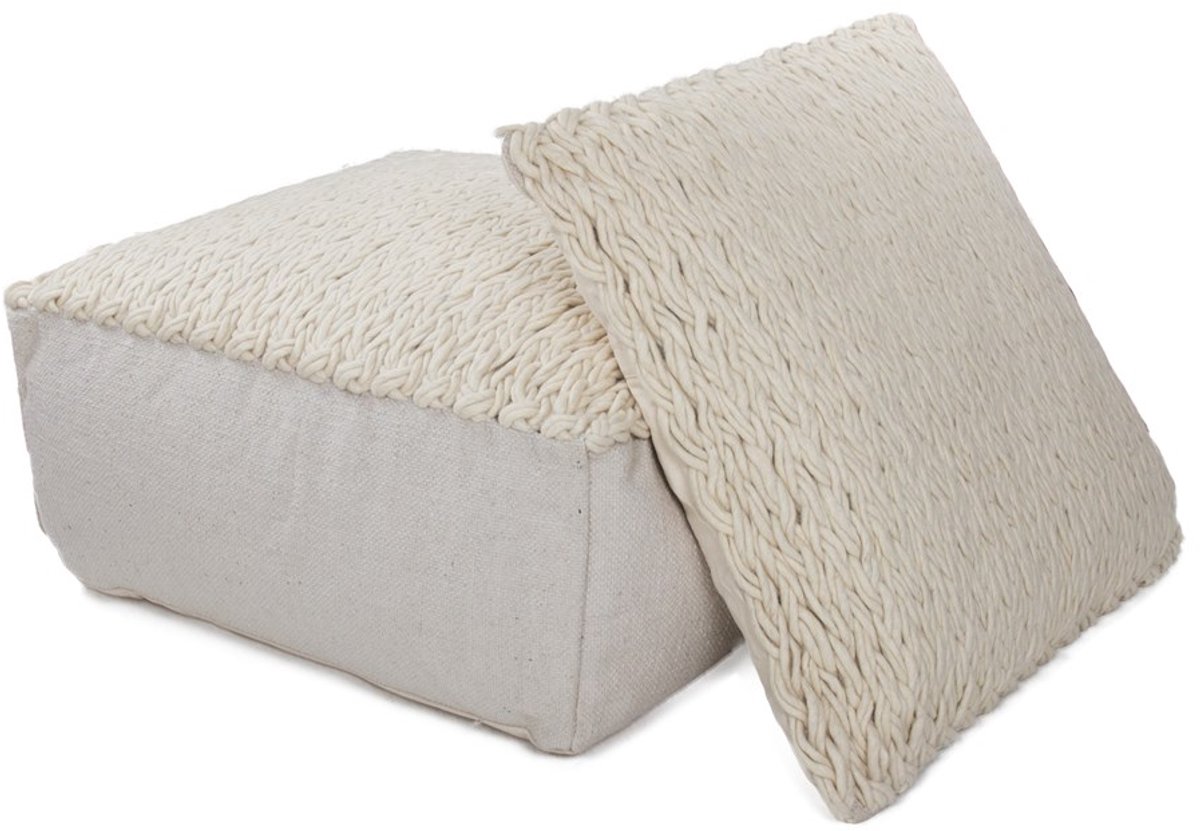Padiro poef met zitkussen 80 x 80 x 40 cm - grijs - stoffen bekleding - handgemaakt met hoog-laagstructuur