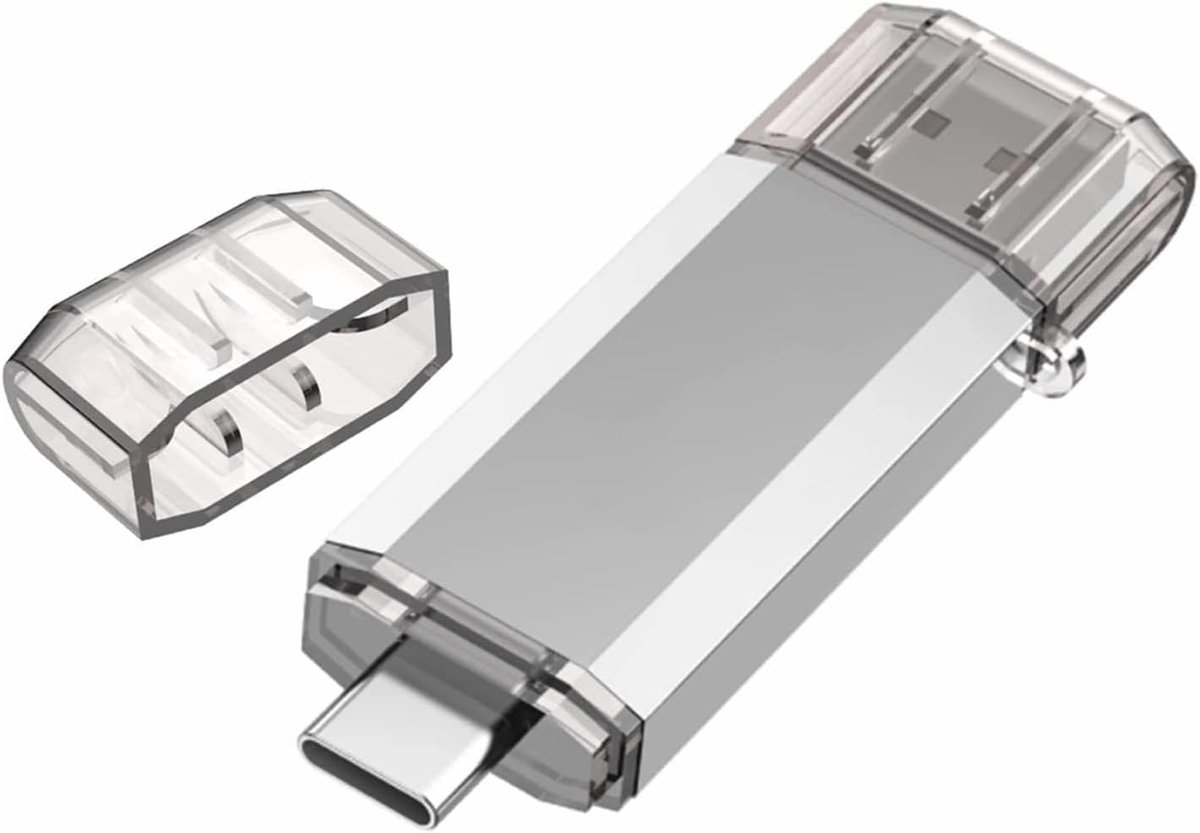 C Stick 128GB RAOYI OTG USB 3.0 & Type C Stick Dual USB Geheugenstick 128GB 2-IN-1 Flashdrive voor Tablet/iPhone 15/Smartphone/Android/PC/Laptop (Zilver)