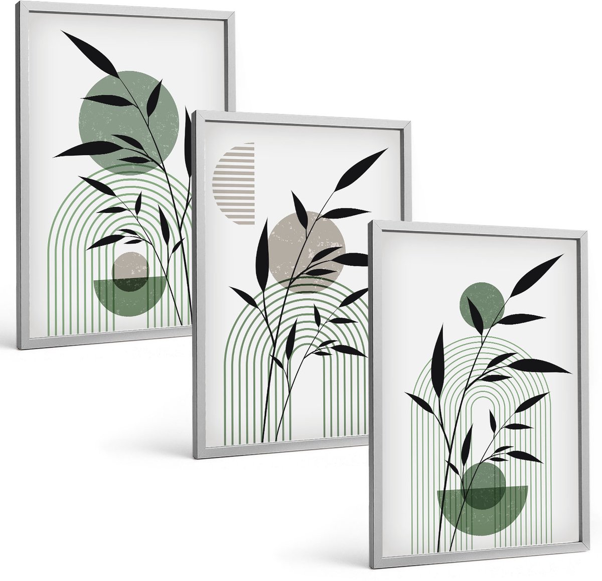 Coloray 3-Delige Schilderij Set - Abstracte Plantencomposities In Boho-Stijl - 40 x 60 cm - Stijlvolle Wanddecoratie - Interieur - Woonkamer Decoratie
