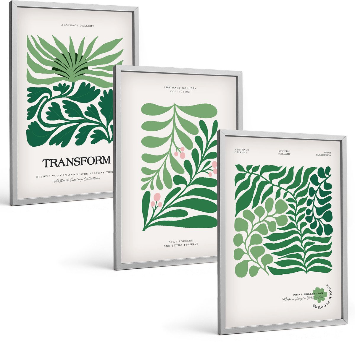 Coloray 3-Delige Schilderij Set - Set Van Groene Bladeren En Planten In Verschillende Vormen. - 40 x 60 cm - Decoratieve Schilderijen - Woonkamer - Interieur - Wanddecoratie