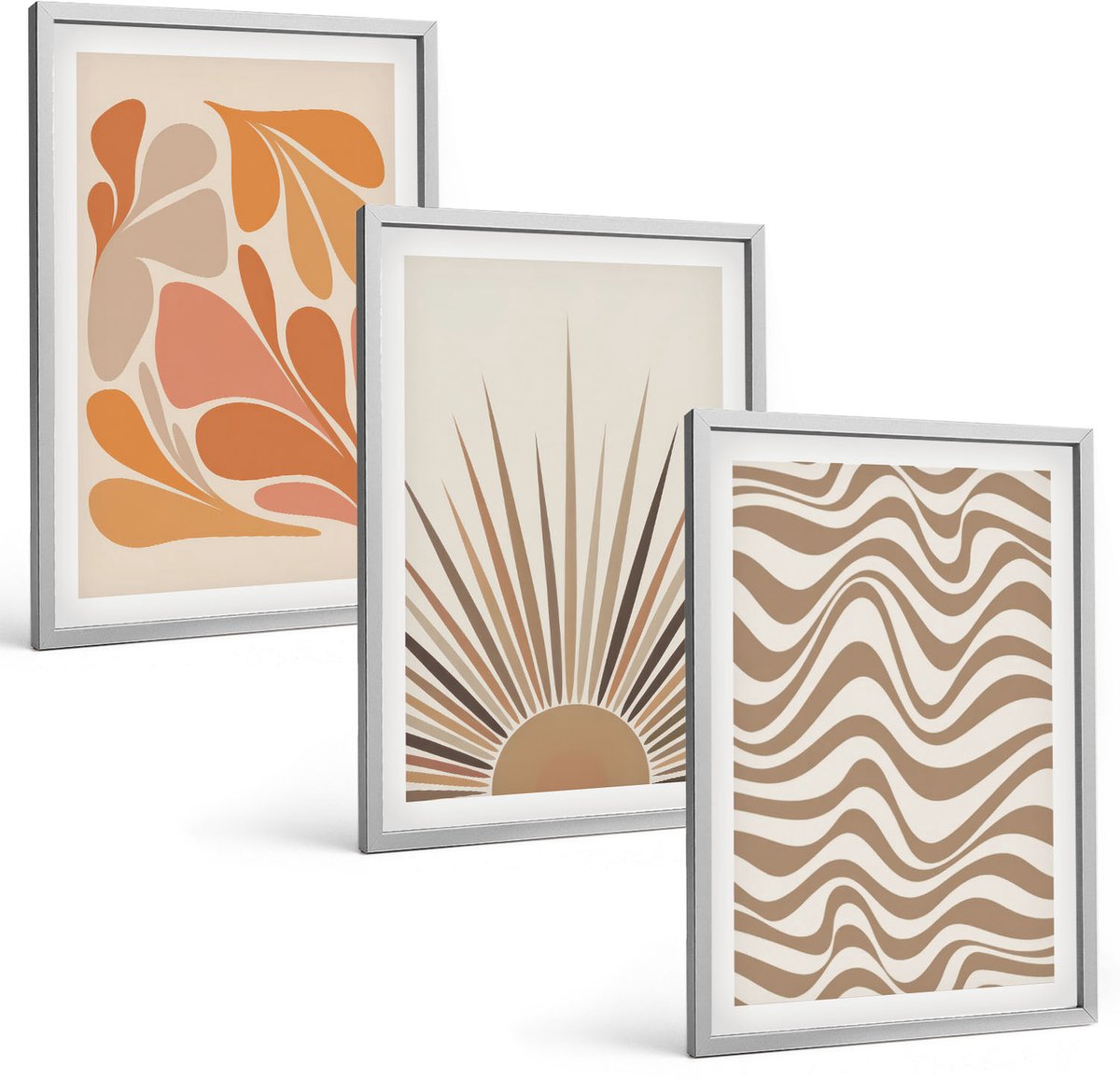 Coloray 3-Delige Schilderij Set - Zon Boho Pastel Abstracte Vormen - 40 x 60 cm - Stijlvolle Muurdecoratie - Slaapkamer - Moderne Wanddecoratie