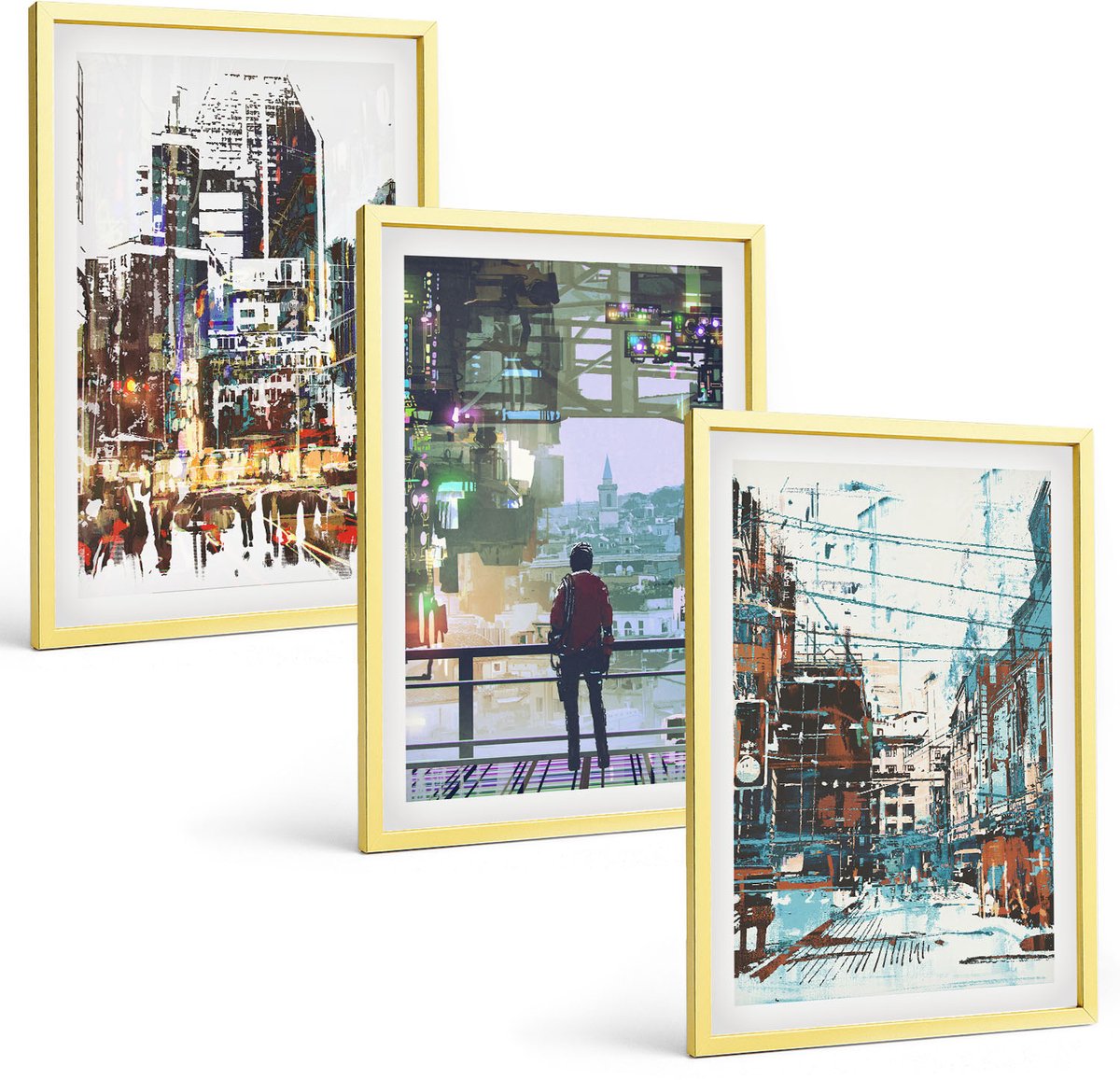 Coloray 3-Delige Schilderij Set - Lijst Met Keukenkruiden, Belettering En Beschilderde Citroenen - 40 x 40 cm En 40 x 60 cm - Wanddecoratie - Muurdecoratie - Moderne Interieurdecoratie