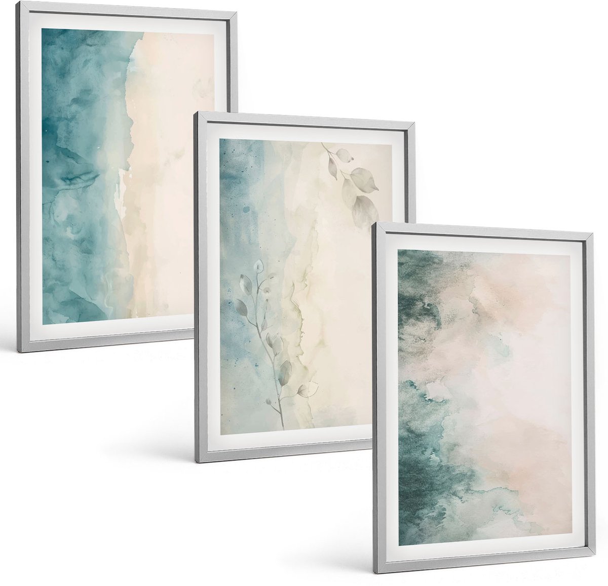 Coloray 3-Delige Schilderij Set - Aquarellen Op Canvas In Minimalistische Stijl - 40 x 60 cm - Stijlvolle Muurdecoratie - Slaapkamer - Decoratieve Schilderijen