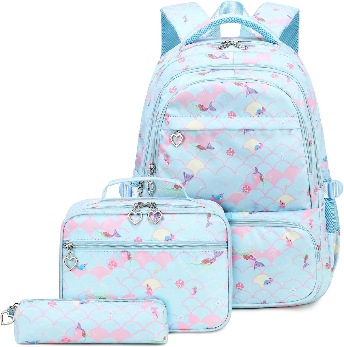 KZQ Rugzak - Lunchtas - Etui - Kinderrugzak 3-delige set - 32x20x35cm - Blauw