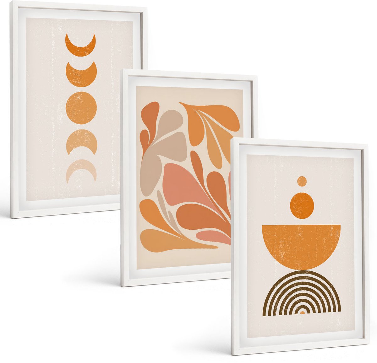 Coloray 3-Delige Schilderij Set - Abstracte Vormen In Oranje Tinten - 40 x 60 - Decoratieve Schilderijen - Woonkamer - Interieur - Woonkamer Decoratie