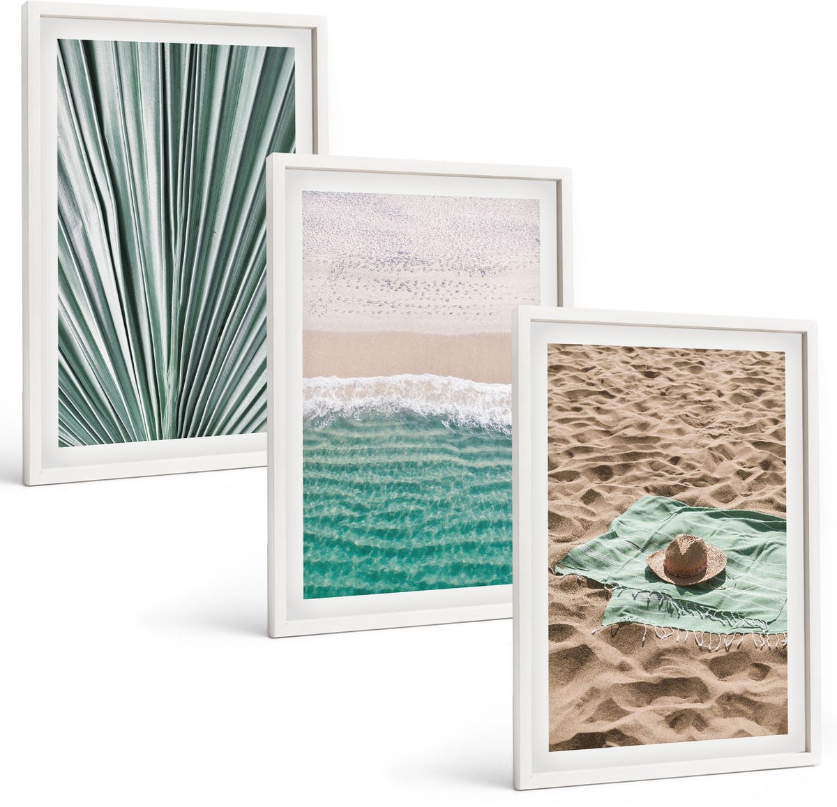 Coloray 3-Delige Schilderij Set - Uitzicht Op Het Strand Aan Zee Tijdens Een Zomervakantie - 40 x 60 - Wanddecoratie - Moderne Interieurdecoratie