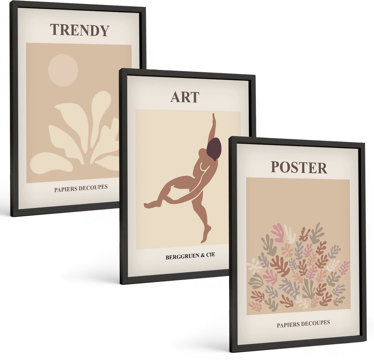 Coloray 3-Delige Schilderij Set - Abstracte Vormen En Figuren Van Henri Matisse - 40 x 60 cm - Wanddecoratie - Woonkamer Decoratie - Muurdecoratie