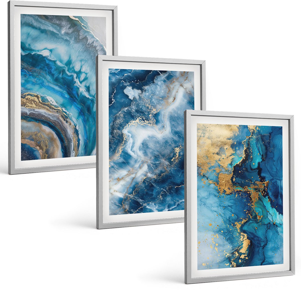 Coloray 3-Delige Schilderij Set - Blauwe Abstracte Patronen - 40 x 60 cm - Wanddecoratie - Muurdecoratie - Moderne Interieurdecoratie - Decoratieve Schilderijen