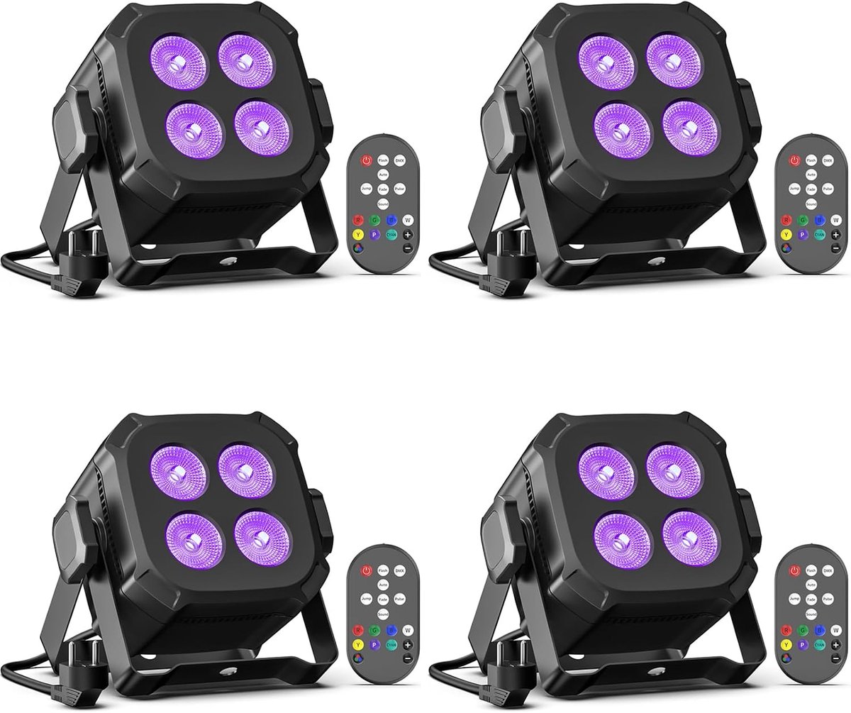 4 stuks Oloaxolx 4 x 8 W RGBW 4-in-1 LED Par Mini podiumlampen, lichtgewicht met DMX512, geluidsgestuurd, 4/8-kanaals Par schijnwerper voor thuis, feest, show, evenement