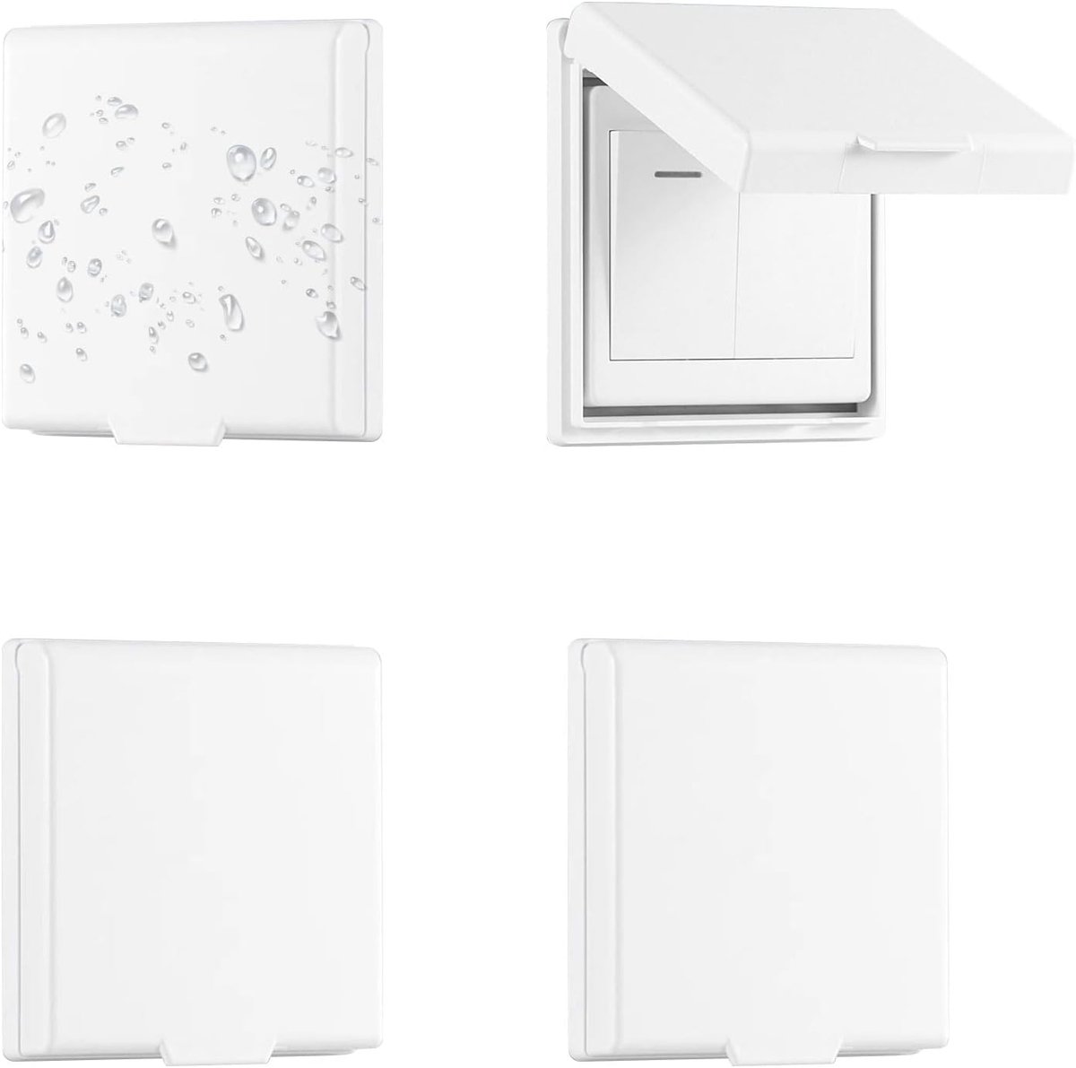 4 stuks flip stopcontact, regenbescherming, type 86 lichtschakelaar | afdekking, zelfklevend, schakelaar, wit, waterdichte stekkerbescherming, tuin