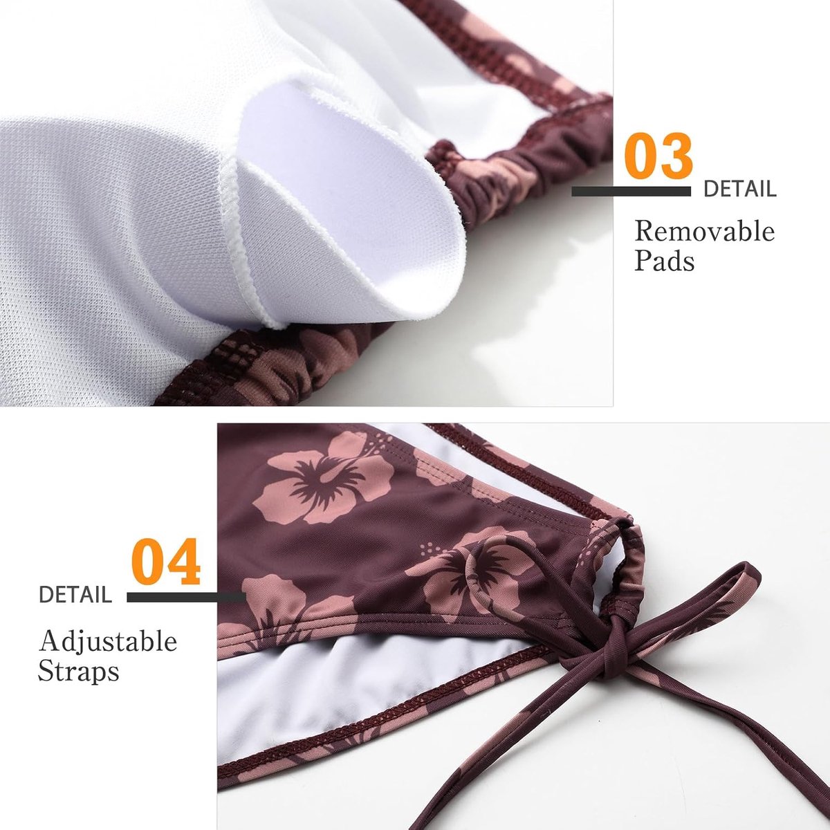 Bikiniset, driehoekige tanga, badpak, bloemenpatroon, V-hals, tweedelig