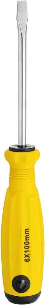 SL6 Schroevendraaier met platte kop, 8,5 inch, magnetische sleuf, 9,9 inch, CR-V, met ergonomische handgreep, voor doe-het-zelfreparaties, geel
