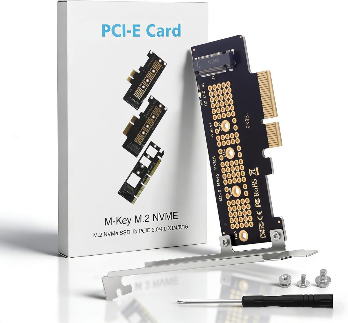 Pcie Nvme Adapter 4.0,3.0,2.0, 1.0 NVME naar PCIE X4 Adapter voor 2230/2242/2260/2280 M.2 NVMe Solid State Drives, PCIE X4 M.2 NVME Protocol uitbreidingskaart